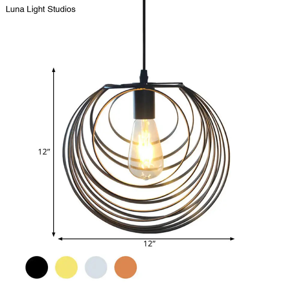 Industrial Hanging Lamp: 1-Light Globe Wire Cage Pendant - Black/Silver/Rust Tone