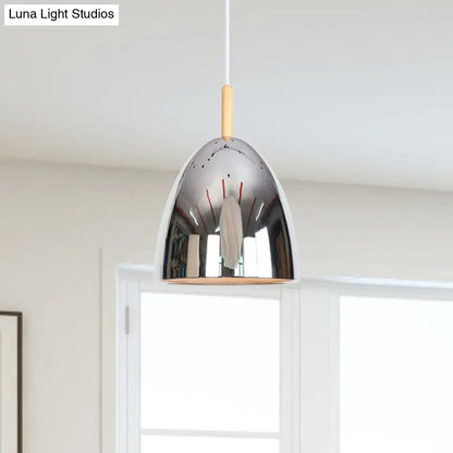 Industrial Hanging Lamp with Electroplated Metal Shade - Single Light Pendant