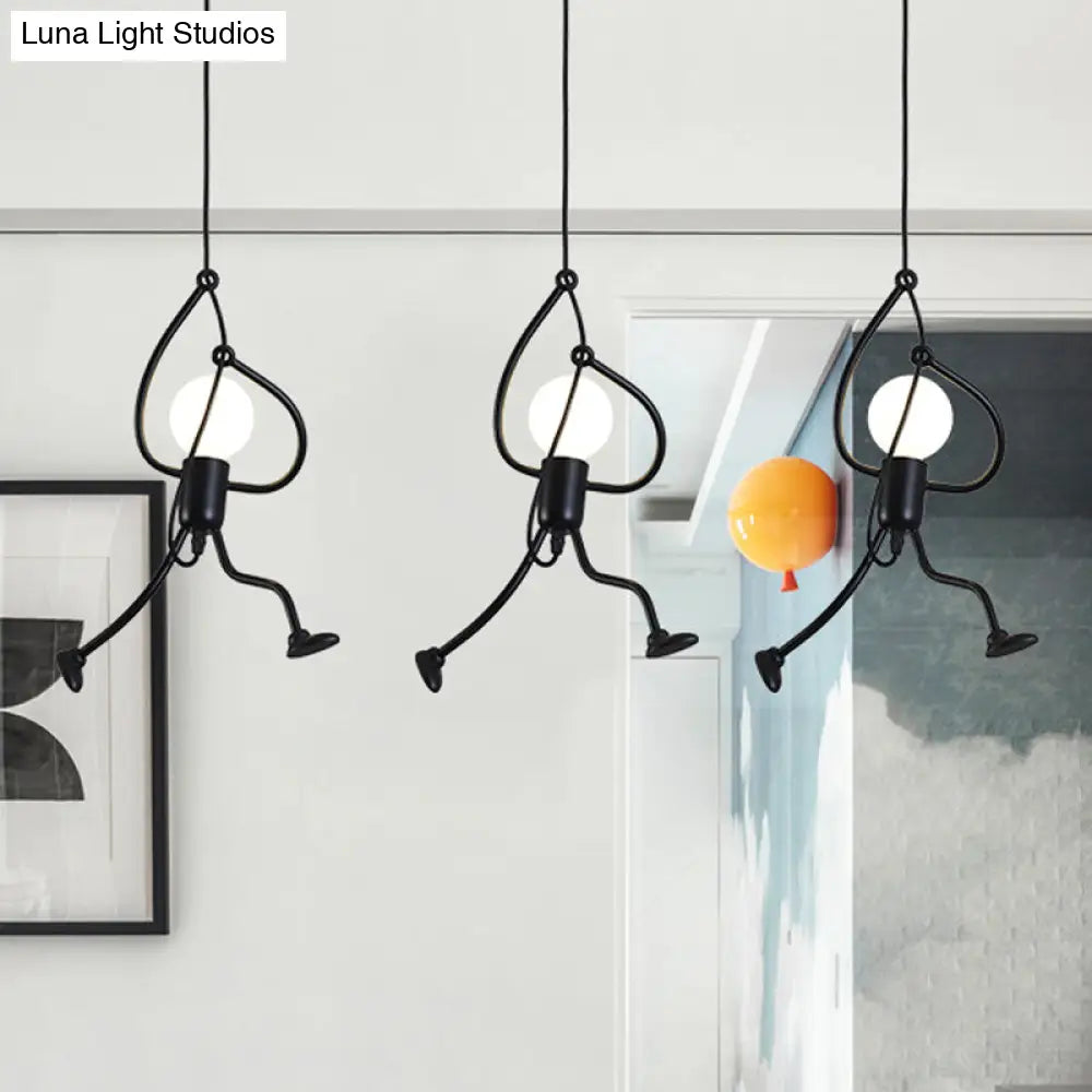 Industrial Hanging Light Fixture with Human Shape Design - 3-Bulb Restaurant Pendant Lamp in Black