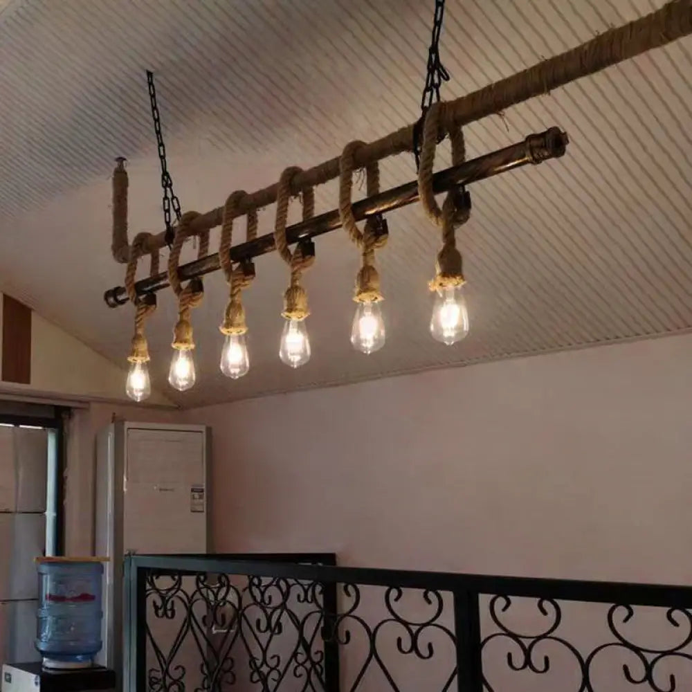 DecorBites™ Industrial Hemp Rope Bronze Linear Bar Suspension Light Fixture