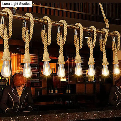 DecorBites™ Industrial Hemp Rope Bronze Linear Bar Suspension Light Fixture