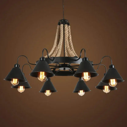 Black metal pendant light with industrial hemp rope accents and exposed filament bulbs for dining room decorbites industrial hemp
