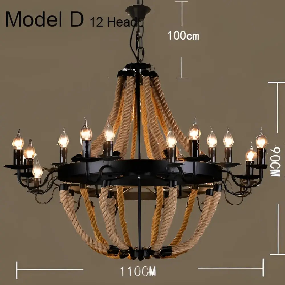 Black metal pendant light with 12 candle bulbs and natural industrial hemp rope for dining room decorbites industrial hemp rope