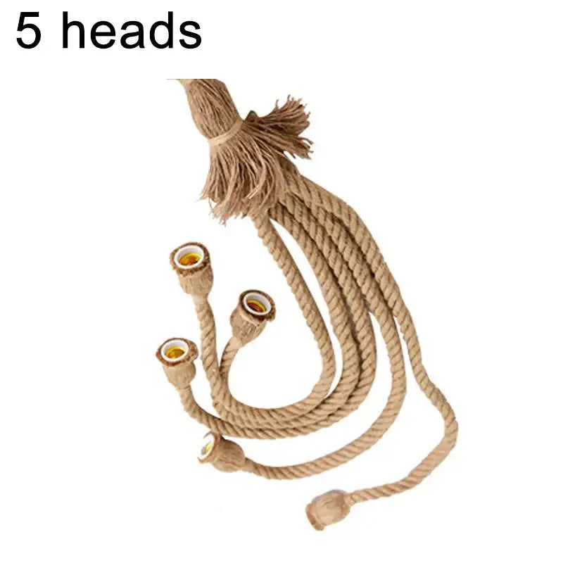 Industrial hemp rope pendant light featuring five beige braided cord heads for dining room decorbites hemp rope chandelier