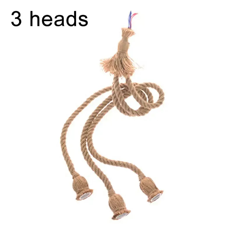Industrial hemp rope pendant light with three braided cords and fabric-covered bulbs for dining room decorbites hemp rope