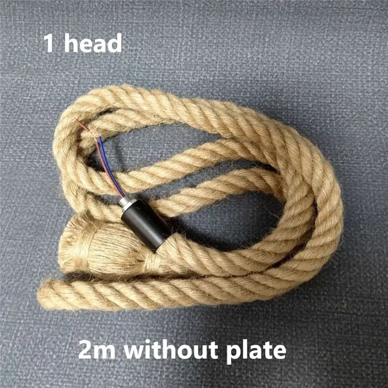 Beige braided hemp rope pendant light with black cylindrical head and exposed wires for living room decorbites hemp rope decor