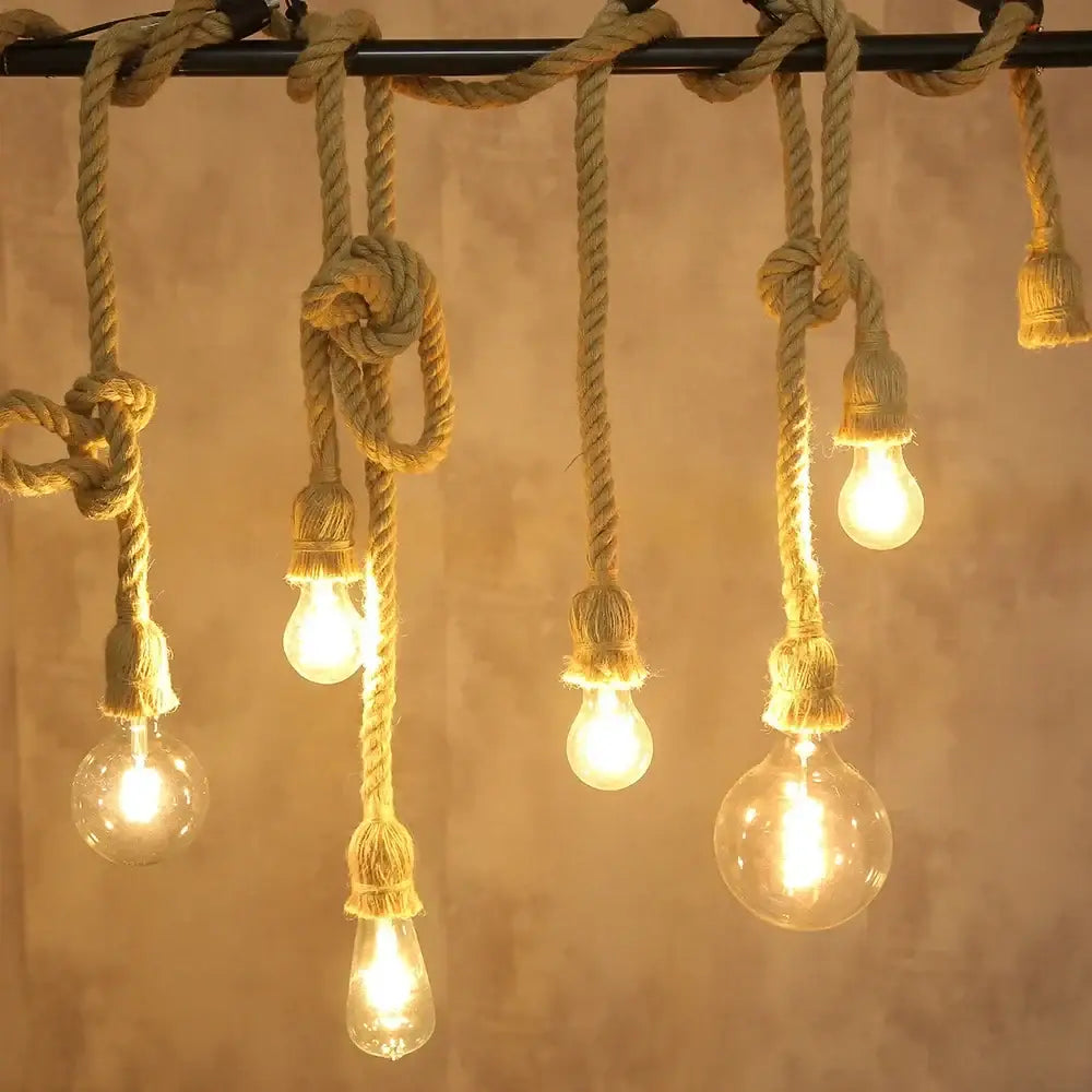 Industrial hemp rope pendant lights with warm glowing bulbs for living room decorbites hemp rope decorbites pendant lights