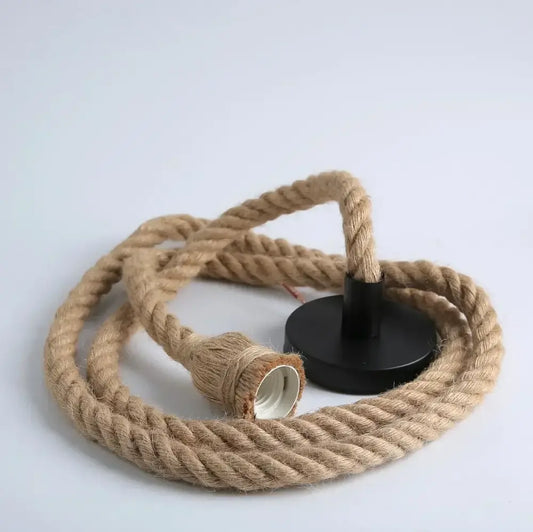 Industrial hemp rope pendant light with natural fiber rope and black base featuring exposed bulb socket for living room decorbites hemp rope pendant lights