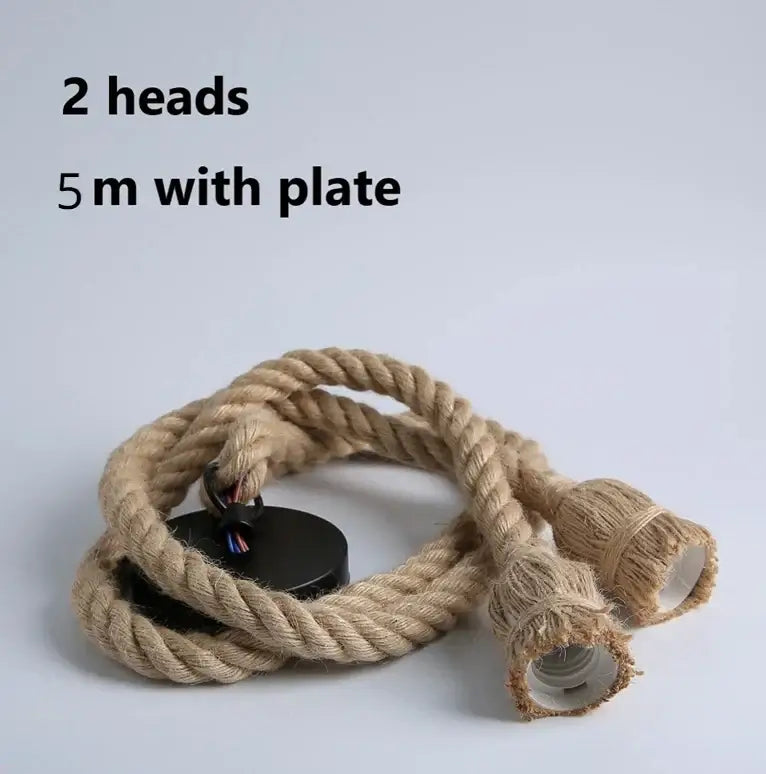 Industrial hemp rope pendant light with natural fiber ropes two exposed bulbs and black mounting plate for living room decorbites hemp rope pendant lights