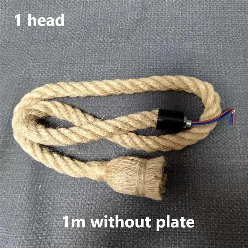 Natural fiber hemp rope pendant light with black electrical connector and exposed wiring for industrial home decorbites decor