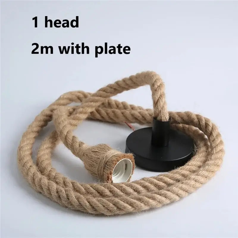 Industrial hemp rope pendant light with natural fiber rope, black base, and exposed bulb socket for living room decorbites decor