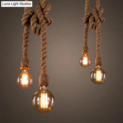 Industrial Hemp Rope Pendant Light with Exposed Bulb in Beige