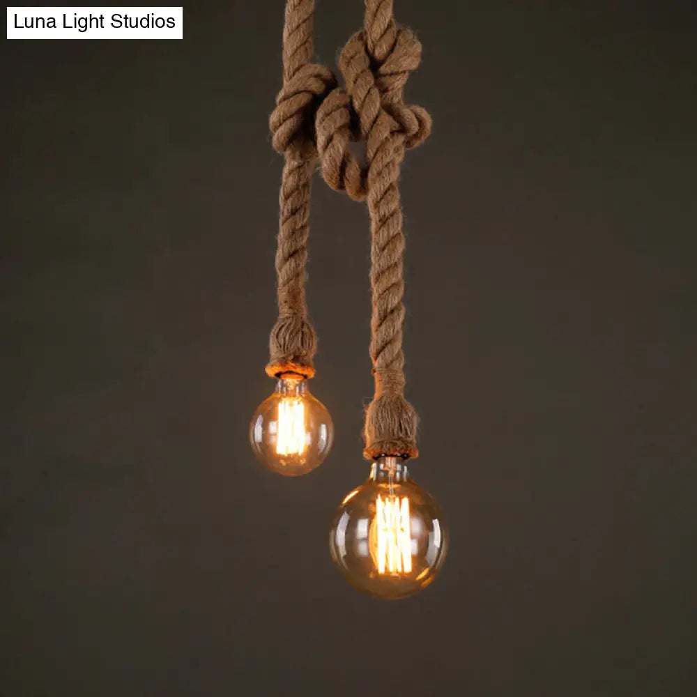 Industrial Hemp Rope Pendant Light with Exposed Bulb in Beige