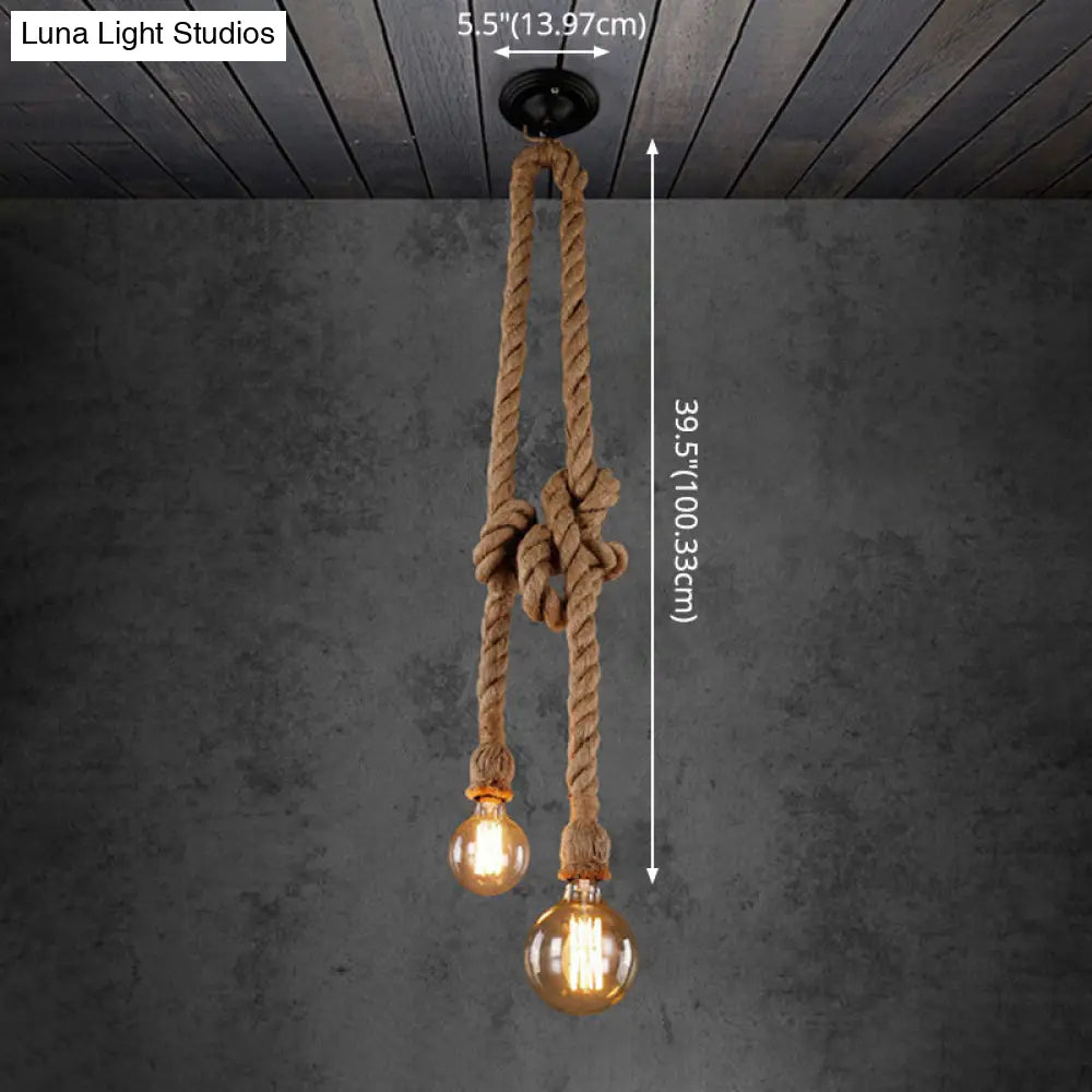 Industrial Hemp Rope Pendant Light with Exposed Bulb in Beige