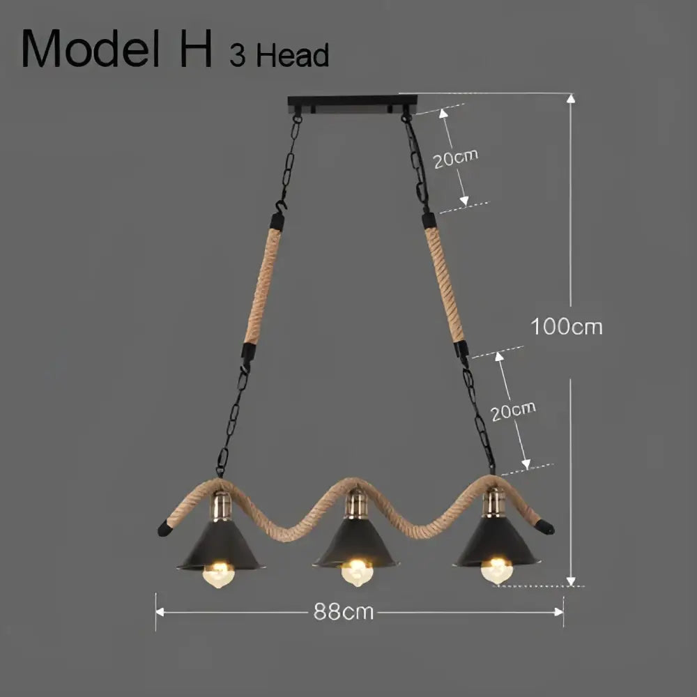 Industrial hemp rope pendant light with black metal frame and matte black shades for kitchen decorbites industrial hemp