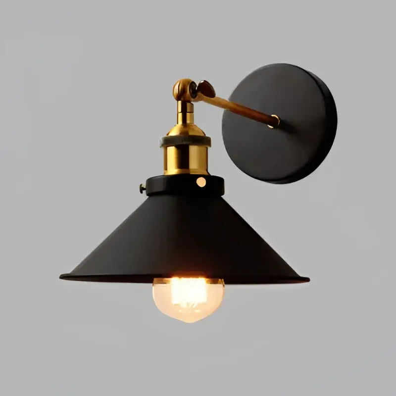 Black industrial-style wall sconce with brass accents and conical shade for decorbites industrial hemp rope pendant light