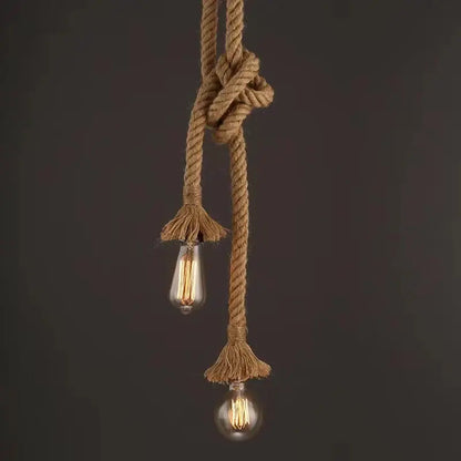 Rope-suspended hemp rope pendant light with two exposed filament bulbs in natural color for industrial decorbites decorbites hemp rope pendant