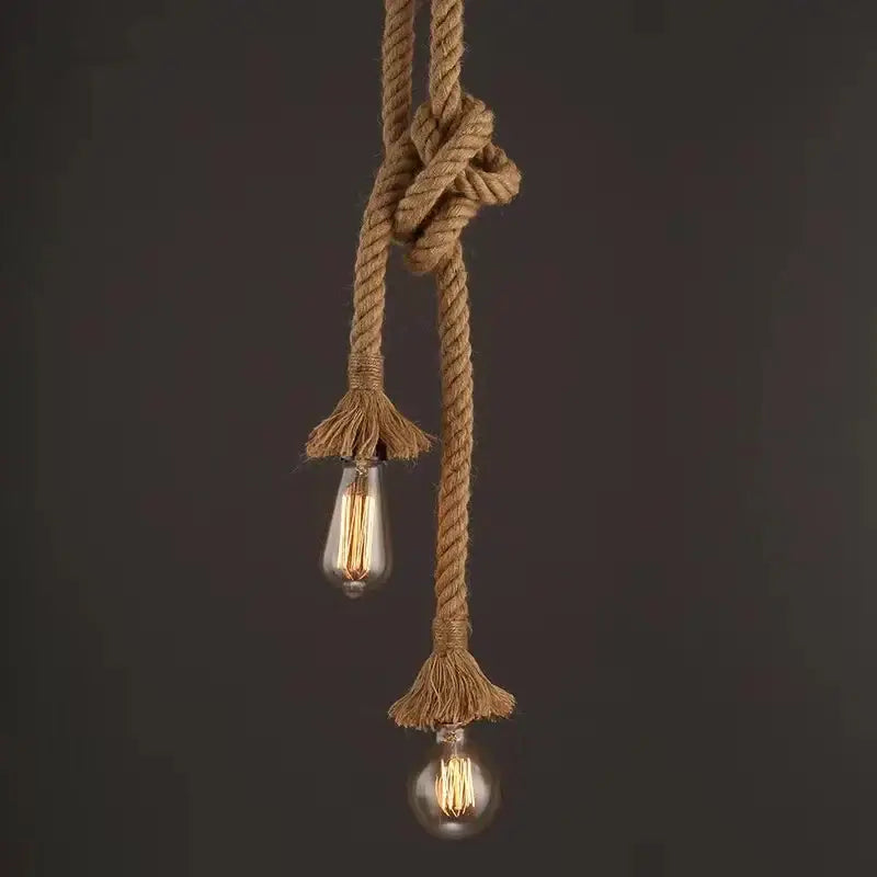 Rope-suspended hemp rope pendant light with two exposed filament bulbs in natural color for industrial decorbites decorbites hemp rope pendant