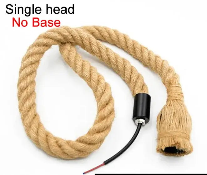 Natural fiber hemp rope pendant light cord with black connector and exposed wires for industrial kitchen decorbites decor