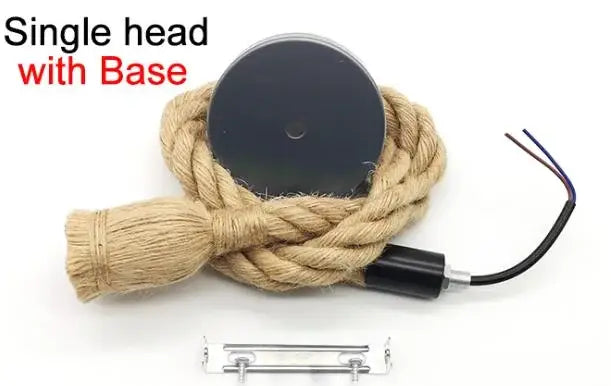 Single-head black base pendant light with decorbites hemp rope wrapping and exposed wiring for industrial decorbites hemp rope pendant