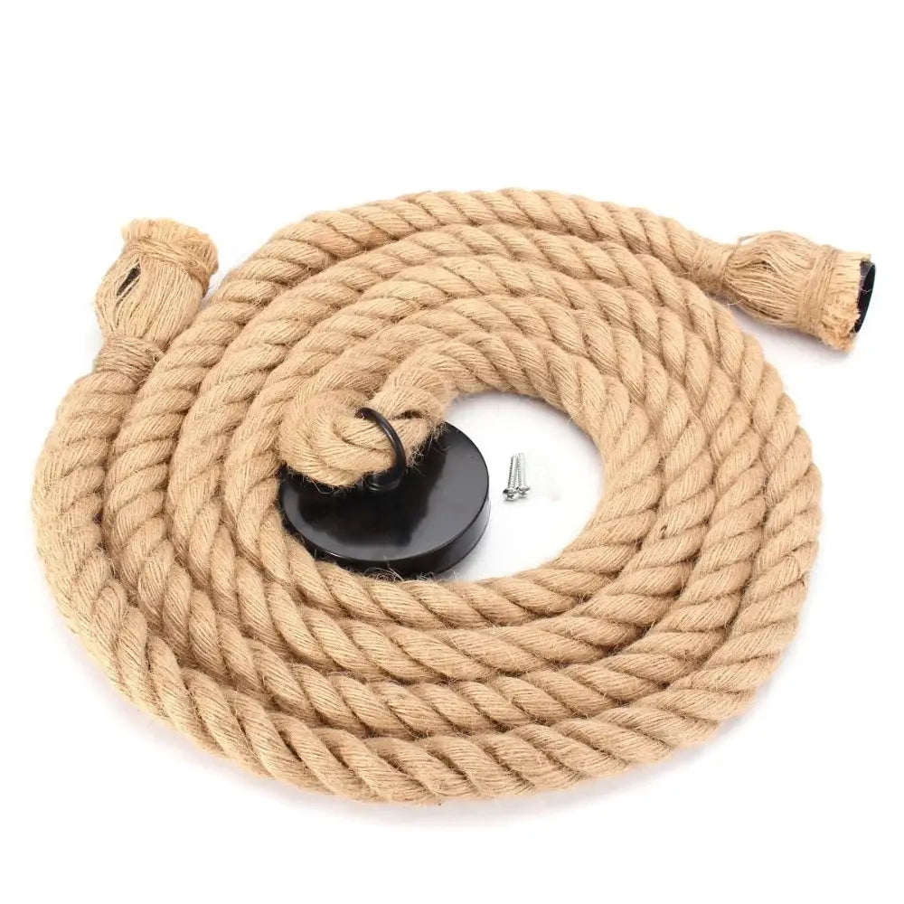 Natural beige cotton decorbites hemp rope pendant lights with black mounting plate and metal hardware for kitchen decor