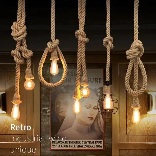 Five industrial hemp rope pendant lights with beige braided rope and exposed edison bulbs for kitchen decorbites decor