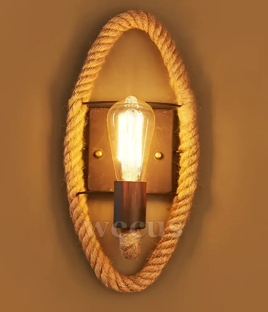 Rope-wrapped oval wall lamp with warm-toned filament bulb showcasing decorbites hemp rope wall design