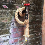 Industrial hemp rope wall lamp with black pipe red valve and clear bulb for kitchen living room decorbites industrial loft decor