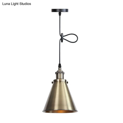 Industrial Horn Shaped Pendant Light in Rust/Copper/Brass - 1-Light Bedside Fixture