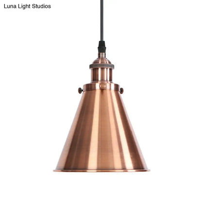 Industrial Horn Shaped Pendant Light in Rust/Copper/Brass - 1-Light Bedside Fixture