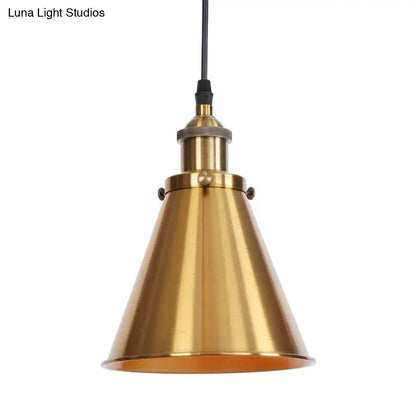 Industrial Horn Shaped Pendant Light in Rust/Copper/Brass - 1-Light Bedside Fixture