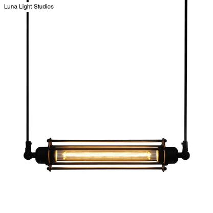 Industrial Iron 1-Light Black Pendant Hanging Light Fixture - Tube Kitchen Bar Suspension