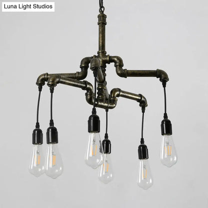 Industrial Iron 2-Layer Water Pipe Chandelier with Bronze Finish - 4/6 Heads - Dining Room Ceiling Light