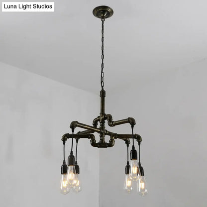 Industrial Iron 2-Layer Water Pipe Chandelier with Bronze Finish - 4/6 Heads - Dining Room Ceiling Light