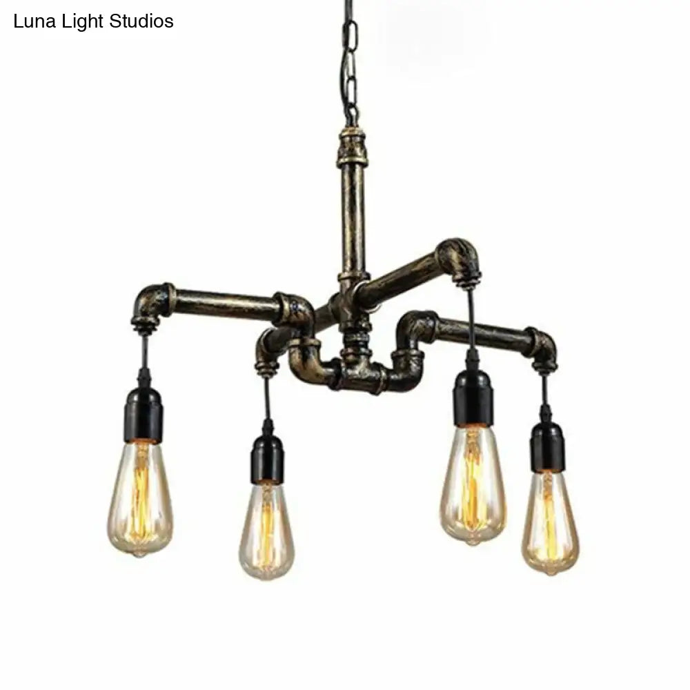 Industrial Iron 2-Layer Water Pipe Chandelier with Bronze Finish - 4/6 Heads - Dining Room Ceiling Light