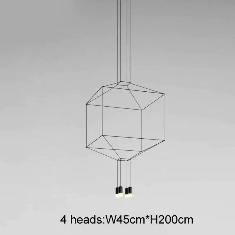 Black geometric pendant light with four hanging bulbs in minimalist wireframe design industrial iron art decorbites industrial iron