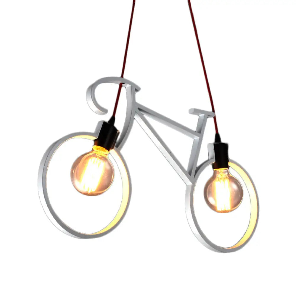 Industrial Iron Bicycle Boys Bedroom Pendant Light - Black/White, 2 Heads, 20.5"/24.5" W