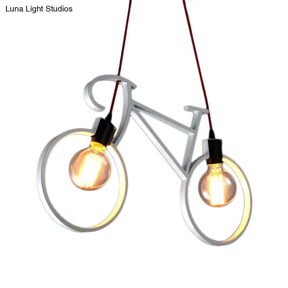 Industrial Iron Bicycle Boys Bedroom Pendant Light - Black/White, 2 Heads, 20.5"/24.5" W