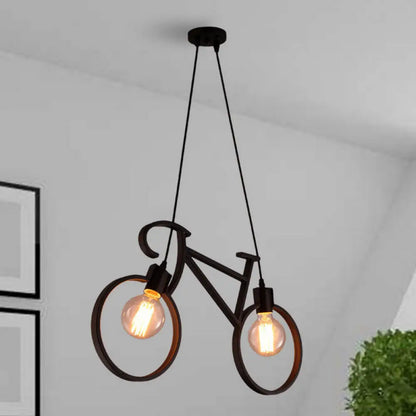 Industrial Iron Bicycle Boys Bedroom Pendant Light - Black/White, 2 Heads, 20.5"/24.5" W