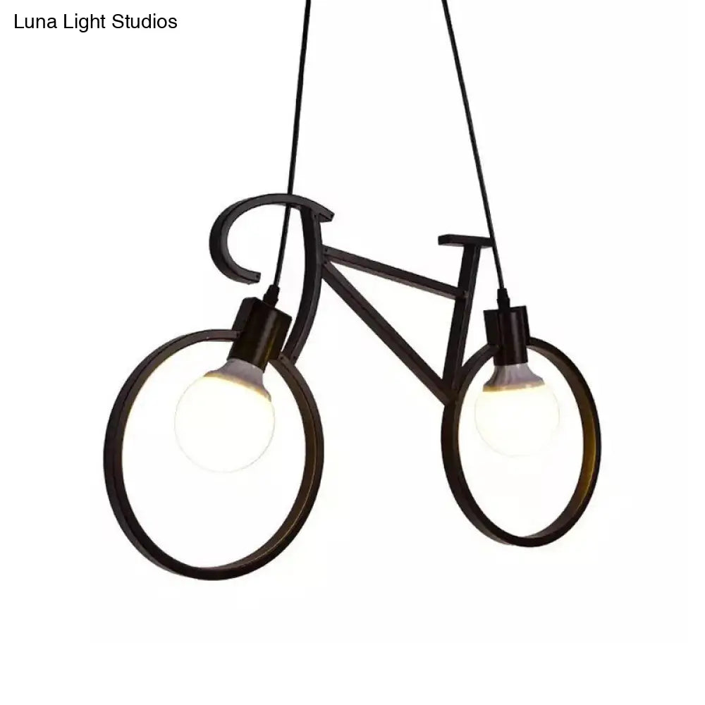 Industrial Iron Bicycle Boys Bedroom Pendant Light - Black/White, 2 Heads, 20.5"/24.5" W