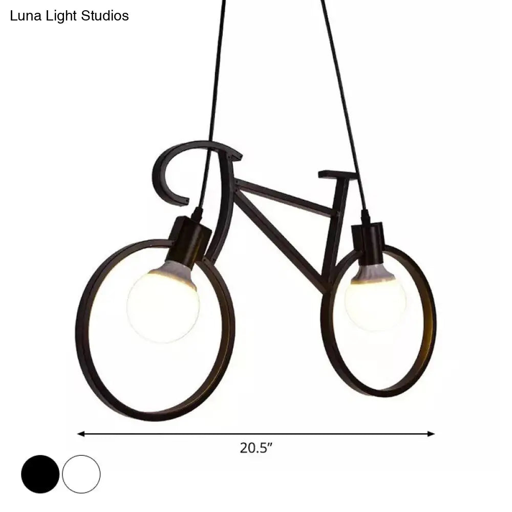 Industrial Iron Bicycle Boys Bedroom Pendant Light - Black/White, 2 Heads, 20.5"/24.5" W