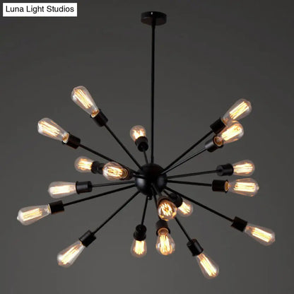 Industrial Iron Black Pendant Chandelier - Sunburst Design, 18 Heads - Ideal for Dining Room Suspension Lighting