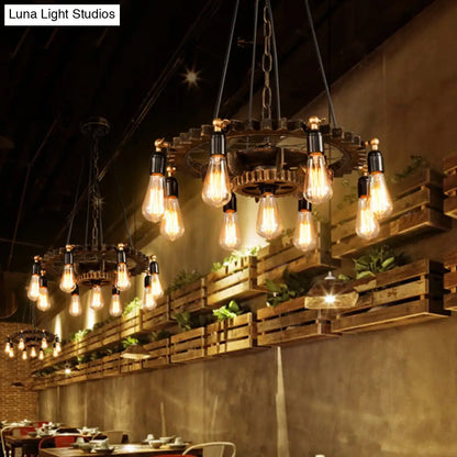 Industrial Iron Brass Chandelier with 9-Head Suspension Lighting – Exquisite Bare Bulb Design