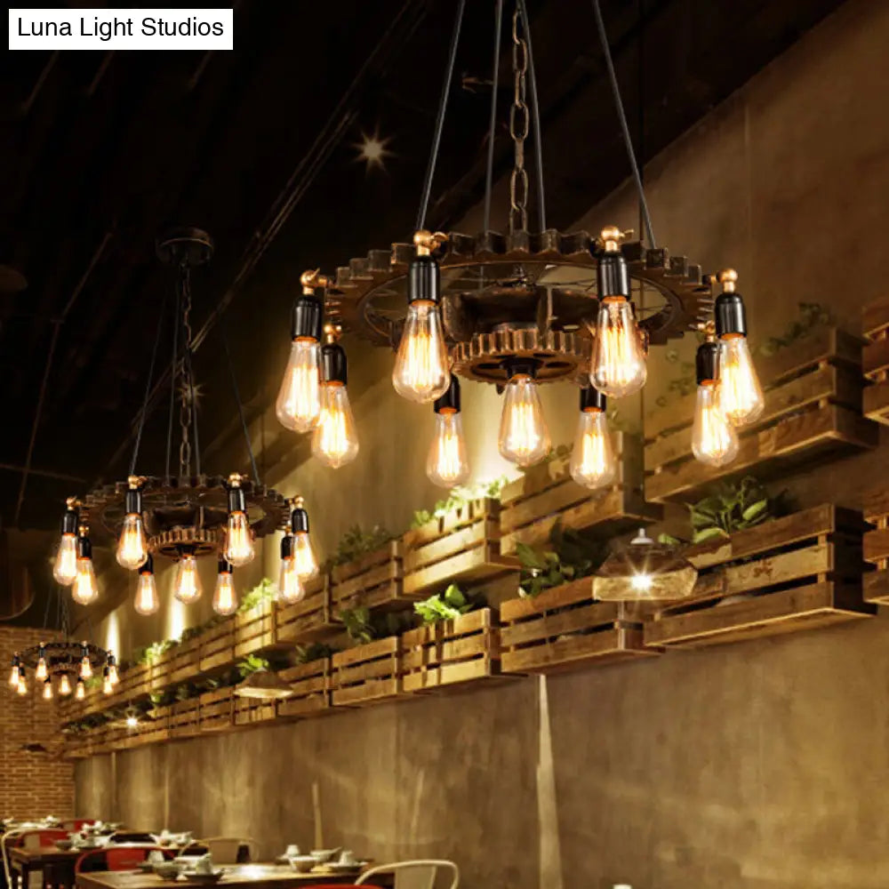 Industrial Iron Brass Chandelier with 9-Head Suspension Lighting – Exquisite Bare Bulb Design