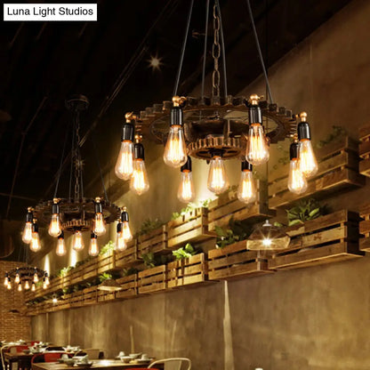 Industrial Iron Brass Chandelier with 9-Head Suspension Lighting – Exquisite Bare Bulb Design