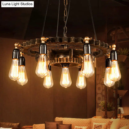 Industrial Iron Brass Chandelier with 9-Head Suspension Lighting – Exquisite Bare Bulb Design