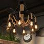 Industrial Iron Cage Chandelier Pendant with Hemp Rope in Black for Restaurants