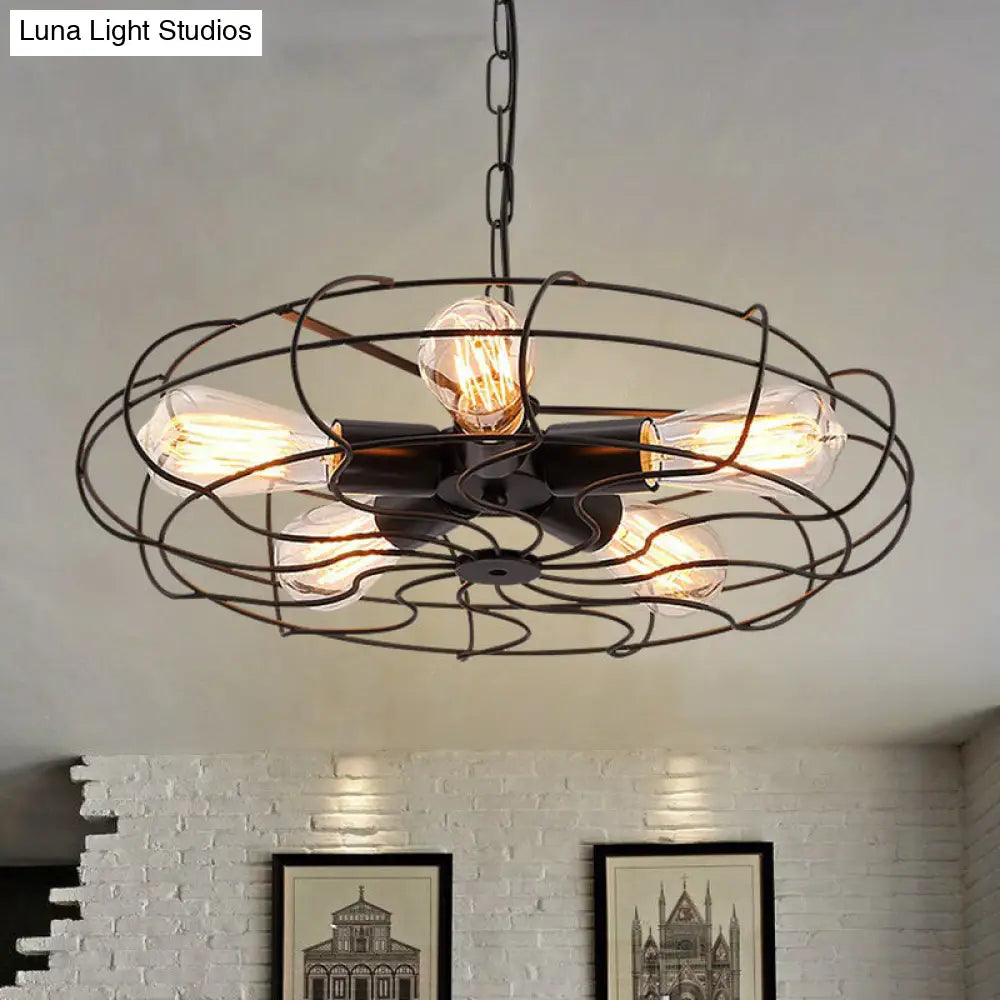 Industrial Iron Cage Hanging Lamp | 5-Light Chandelier for Bedroom