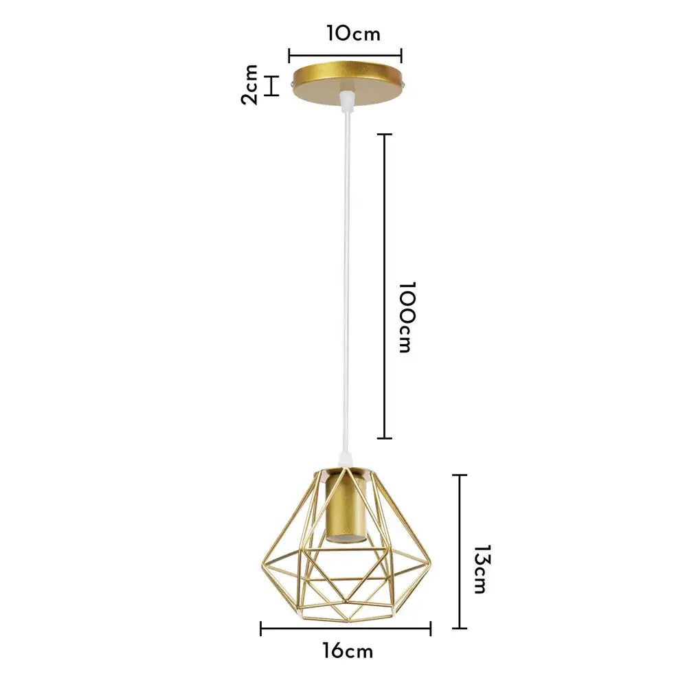 Gold geometric pendant lamp with iron cage faceted design and white cord for kitchen dining room decorbites industrial iron