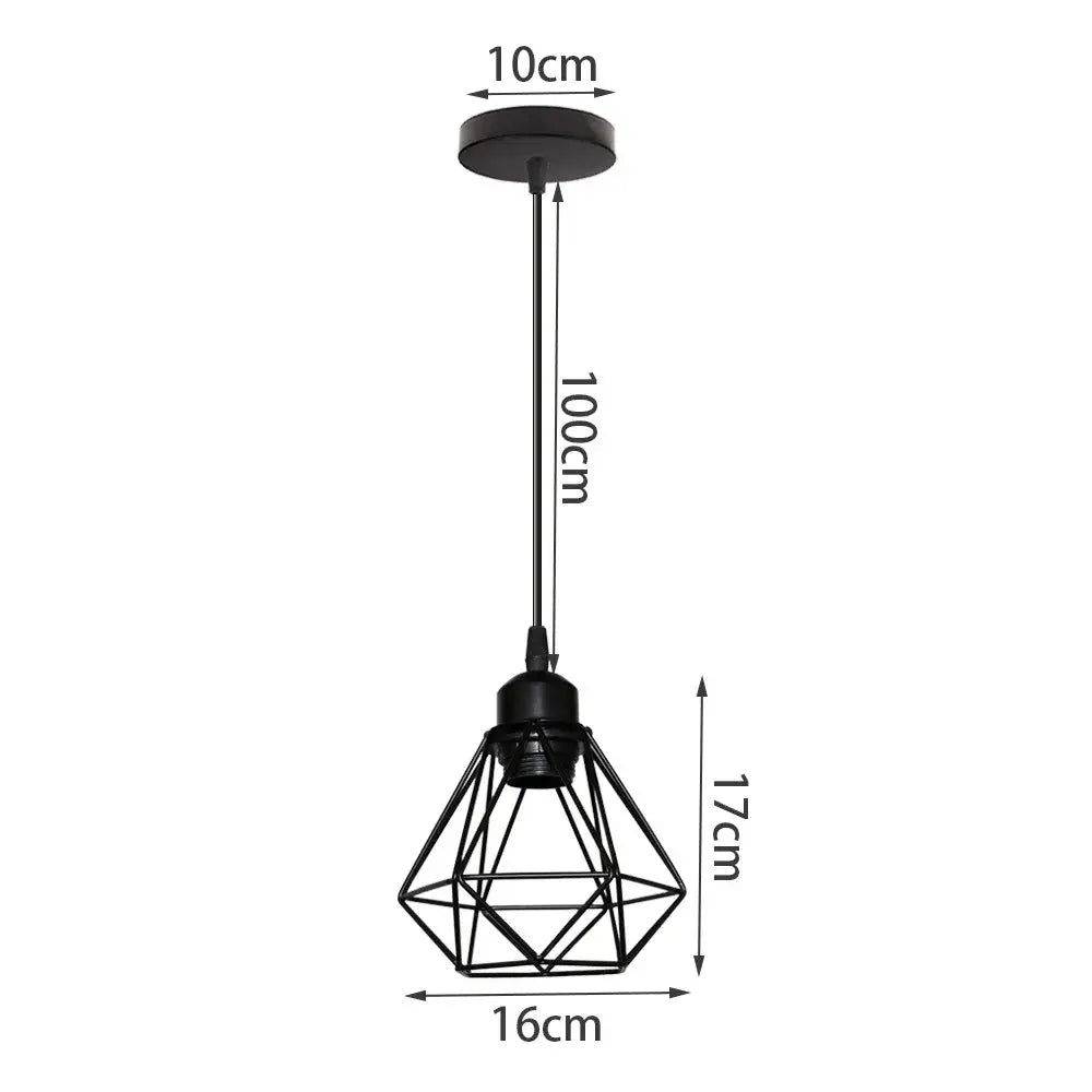 Black metal pendant lamp with iron cage diamond-shaped design for kitchen dining room decorbites industrial iron